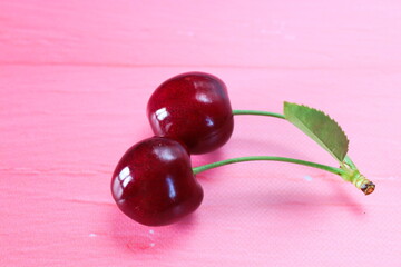 Ripe juicy cherries seen up close