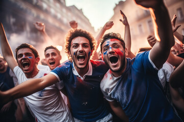 French football fans celebrating a victory  