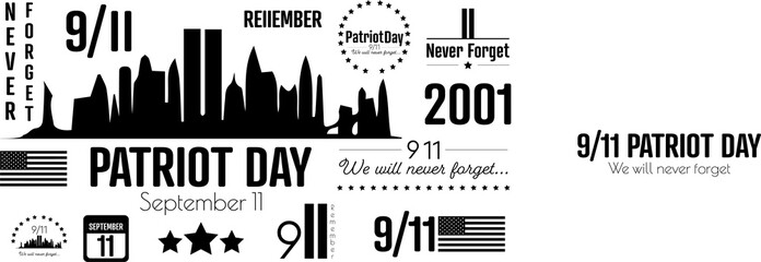 9/11 Patriot Day set. Transparent background.