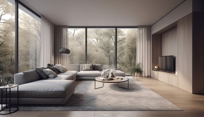 Naklejka na ściany i meble Modern living room, generative AI