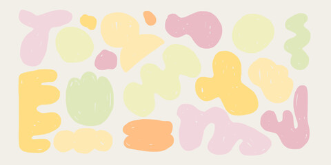 Abstract hand drawn shapes collection. Naive art, infantile style trendy art. Simple colorful trendy decoration illustration set for poster, placard and other graphic design.