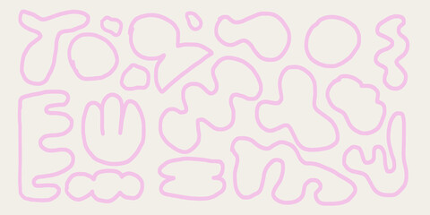 Abstract hand drawn line shapes collection. Naive art, infantile style trendy art. Simple colorful trendy decoration illustration set for poster, placard and other graphic design.