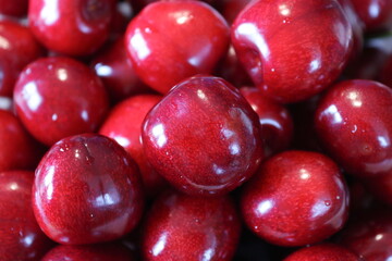 Ripe juicy cherries seen up close