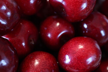 Ripe juicy cherries seen up close