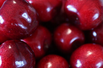 Ripe juicy cherries seen up close