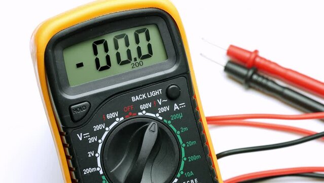multimeter, display, hand, electricity, electrical, equipment, switch on video closeup