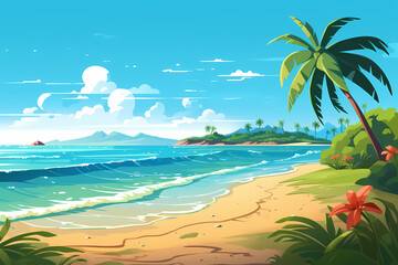 Fototapeta na wymiar cartoon summer seaside beach landscape ocean cartoon illustration