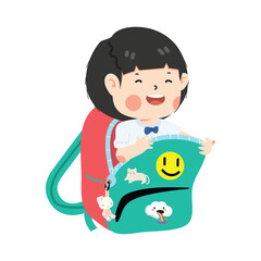 Cute girl student  in a bag