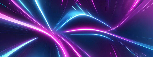 Fototapeta premium Digital Dreamscape: Abstract Futuristic Background with Vibrant Neon Waves, Data Mountains, and Bokeh Lights. A Captivating Representation of Data Transfer and a Mesmerizing Wallpaper