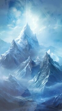 Vertical video view over snowy mountain landscapes