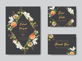beautiful lily and rose wedding invitation card