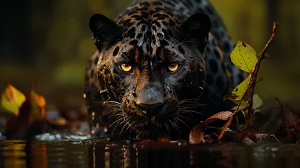 Fotobehang Front view of black panther © Thomas