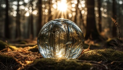 Fototapeta na wymiar Forest and glass ball, Generative Ai