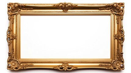 Old Antique Gold Frame Over White Background, generative ai