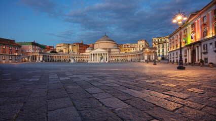 Naples, Italy. Cityscape image of Naples, Italy with the view of large public town square Piazza del Plebiscito at night.