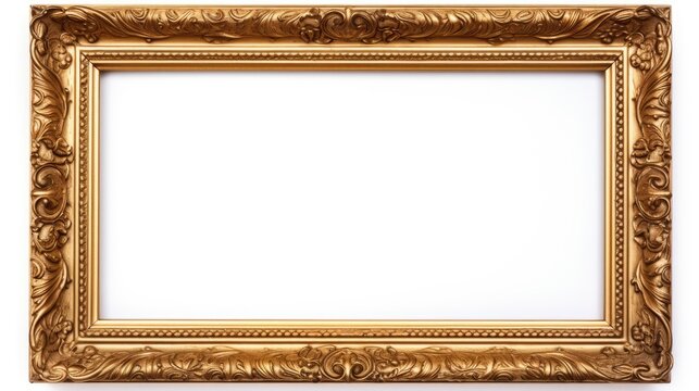 Old Antique Gold Frame Over White Background, generative ai