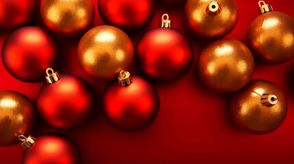 Christmas tree gold ball decoration. Modern art template greeting card. Dark red background. Glowing sparkling 3D sphere Happy New Year celebration photo
