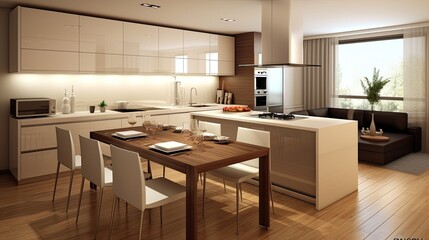 Stylish Apartment Interior With Modern Kitchen Idea For Home Design, generative ai
