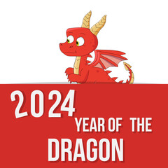 2024 New Year red dragon white and red background. Happy new year 2024 celebration template. New Year banners, posters, newsletters. 2024 Lunar New Year