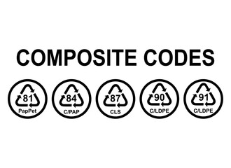 Set of Composite symbol, ecology recycling sign isolated on white background. Package waste icon