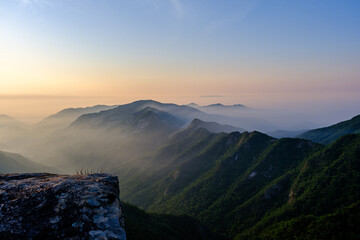 Scenic view of Mt.Gyeryongsan against sky during sunrise