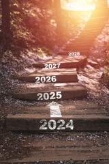 2024 2025 2026 year on stairway to the top of the hill for move forward  and preparation for new...