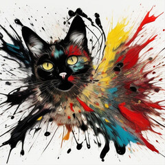 Abstract expressionist drip technique artwork of a cat.  Generative AI