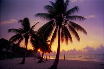 Obraz na płótnie Canvas A Couple Of Palm Trees Sitting On Top Of A Beach