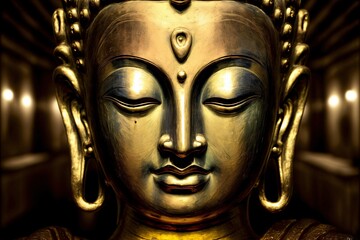 A Golden Buddha Statue With Its Eyes Closed