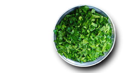 Spinach isolated on a white background. Healthy organic natural food. Green leaves vegetable rich in nutritions.