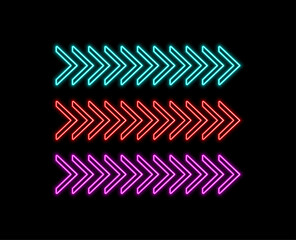 Vector of neon arrows pointing in one direction. colorful neon arrows
