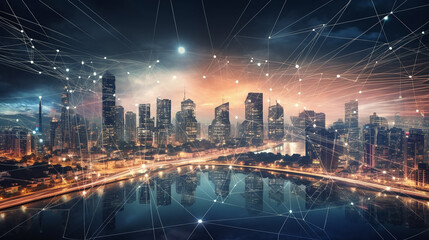 Future cyber technology  city , 5G  Smart city. Digital transformation, cityscape and communication network concept,
internet and global connection, Generative AI 