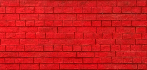 Naklejka na ściany i meble Red wall with bricks lines. Wall texture for cool background.