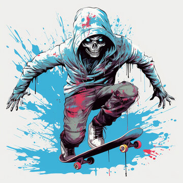 Skull Shredder: Punked-out Skeleton Riding the Skateboard of Rebellion