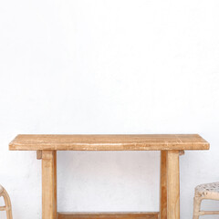 Wood table and chair empty background