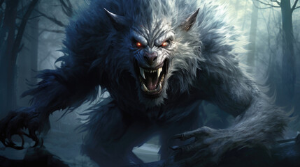 Obraz na płótnie Canvas the main villain of the novel, a malevolent black werewolf, poised to challenge the protagonist and test their mettle in a battle of good versus evil. AI generated