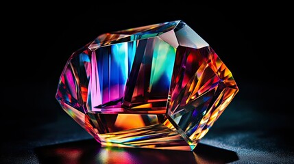 A detailed macro shot of a dazzling gemstone, with its vibrant colors and facets beautifully showcased, against a black background that provides negative space for text. Generative AI.  - obrazy, fototapety, plakaty
