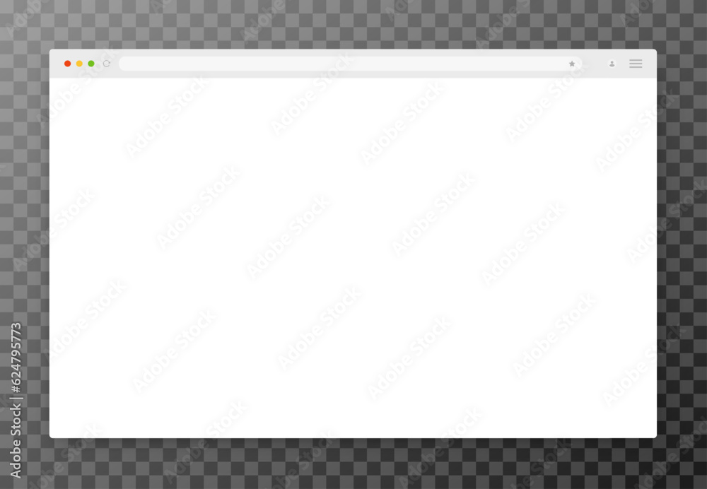 Poster an empty browser window in white on a transparent background. website layout with search bar, toolba