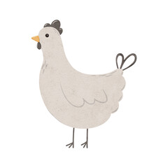 Cartoon domestic chicken. Digital hand drawn farm bird illustration for textile design, poster, postcard. Cartoon style character drawing for printing on an isolated background