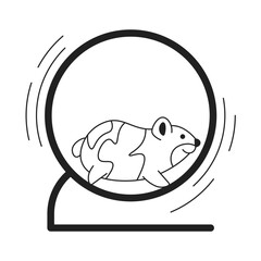 Small hamster running on wheel monochrome flat vector object. Cute pet. Editable black and white thin line icon. Simple cartoon clip art spot illustration for web graphic design