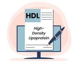 Obraz premium HDL High-Density Lipoprotein - one of the five major groups of lipoproteins, acronym text concept background