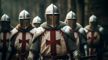 Photo of a group of men in armor standing together in a historic reenactment .generative ai