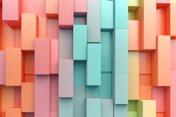 abstract colourful background with cubes, pastel colored wallpaper. horizontal childish poster. cute three-dimensional seamless pattern made of colourful cubes. textured 3d backdrop. mosaic cube shape