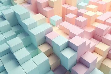 Obraz premium abstract colourful background with cubes, pastel colored wallpaper. horizontal childish poster. cute three-dimensional seamless pattern made of colourful cubes. textured 3d backdrop. mosaic cube shape