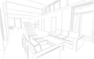 Fototapeta na wymiar Sketch of house interior
