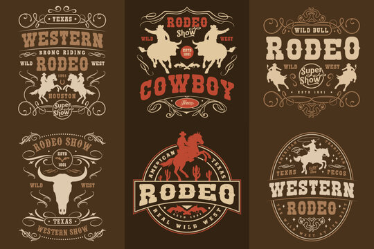 Rodeo festival set stickers colorful