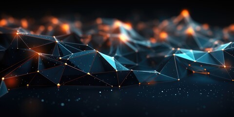 Abstract black 3d background, glowing connected dots on dark