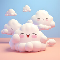 3d rendering of childhood happy illustration for child, cat, animal, cloud, weather, smile, happy, rain, white, pastel