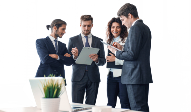 Creative business people meeting on a transparent background