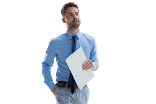 Young handsome businessman smiling and walking on a transparent background